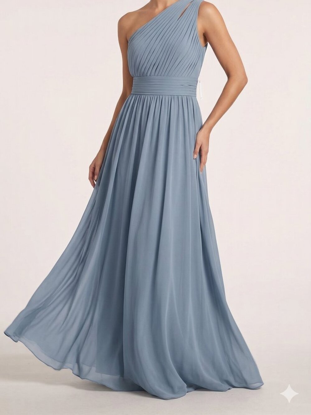 Azazie Molly One-Shoulder Chiffon Bridesmaid Dress - Dusty Blue - Size A14